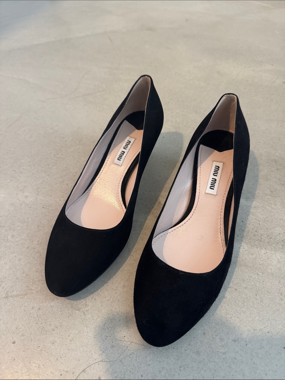 Miu Miu Black Suede Kitten Heel Pumps